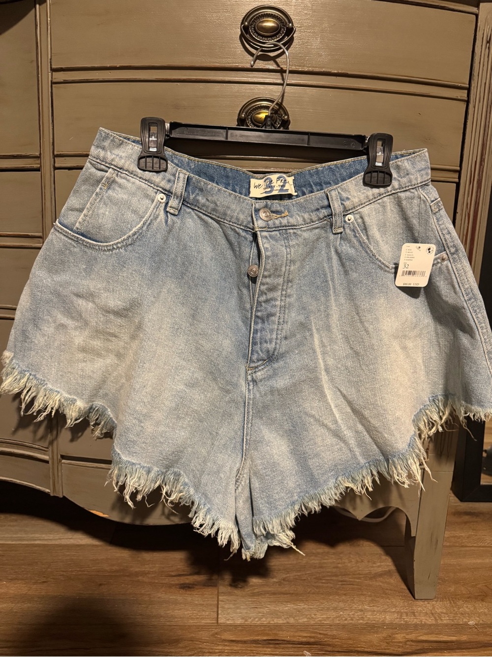 We The Free Light Blue High-Rise Frayed Denim Shorts